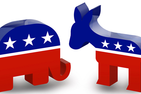 Picture of REpublican Elephant and Democrat Donkey