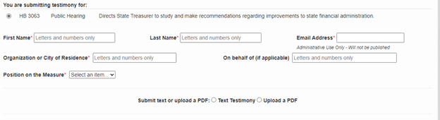 Testimony Submission Form