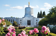 Roses blooming infront of the State Capitol Building