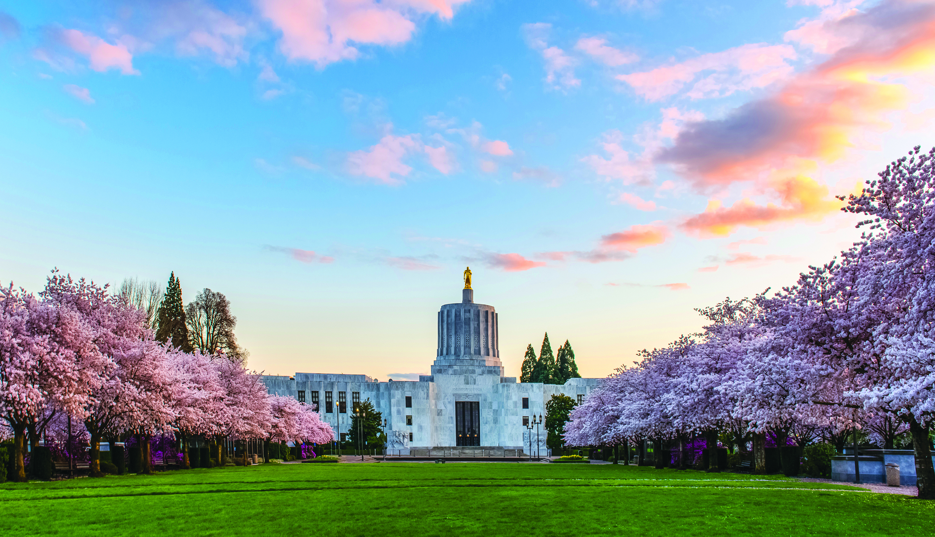 The State Capitol at dusk.