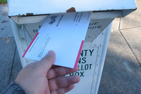 Picture of Oregon Voter placing Ballot in Mailbox