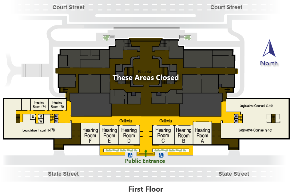 Map showing State Street entrances, including ADA wheelchair access